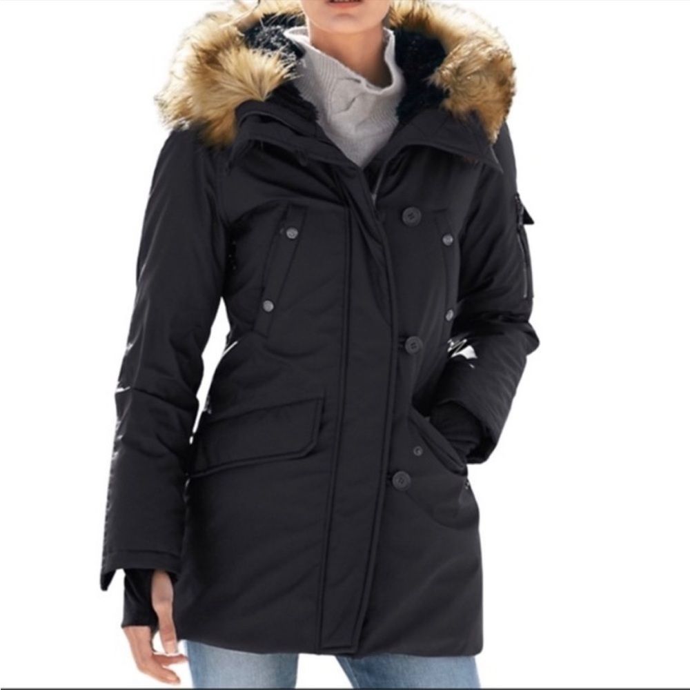 S13 New York Alpine Coat Womens Small Black Duck Down faux fur hood winter coat - Picture 15 of 16